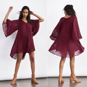 Anthropologie Red Babydoll Dress with Bell Sleeves and V-Neck